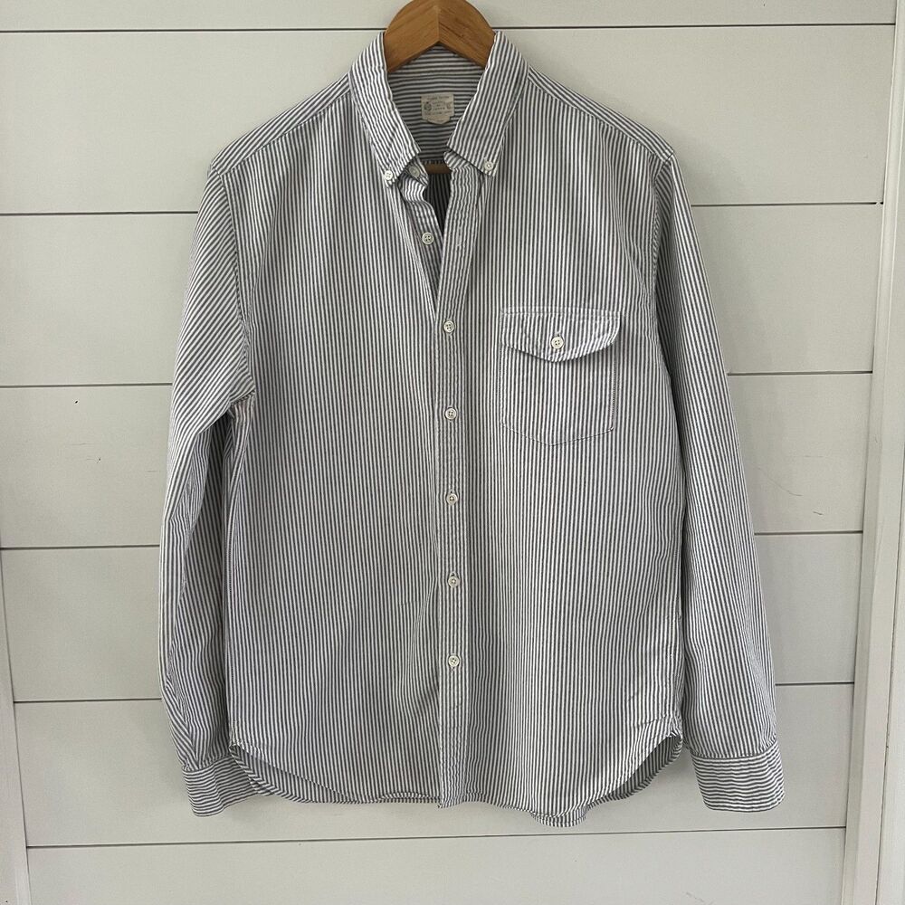 Classic Cotton Button Down Shirt Striped Gray White J.Crew Men's Medium